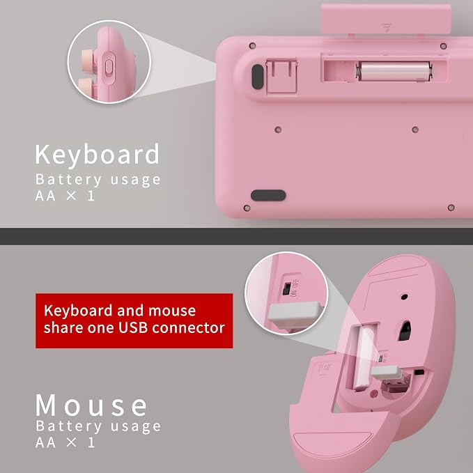 UBOTIE Colorful Wireless Keyboard and Mouse Combo (Pink-Colorful) | Retro Typewriter Floating Full-Sized Keys Computer Keyboard with Optical Mouse, 2.4GHz USB Connection for Windows Mac - Image 5