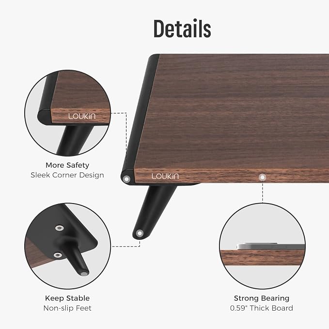 loukin Monitor Stand Riser for Desk, 22.4" × 8.2" Computer Stand, Brown | Supports 22 lb, No Installation Required, Water-Resistant Surface, Fits Laptops and Printers, Ergonomic Design - Image 3
