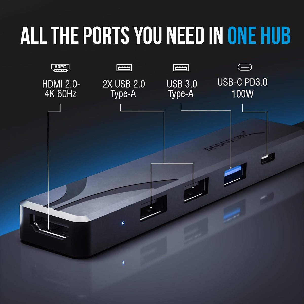 SABRENT USB-C Hub, USB-C to 4K@60Hz HDMI, 100W PD (HB-TC5P) - Image 6