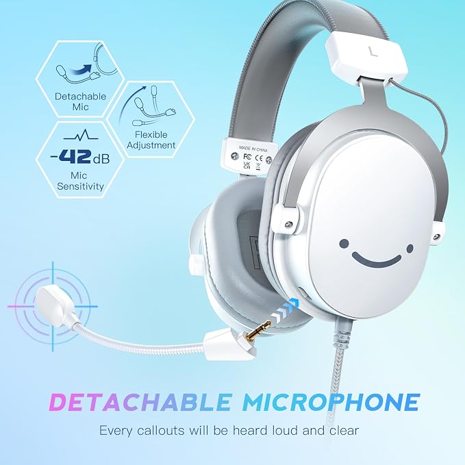 FIFINE USB PC Gaming Headset with 3.5mm Audio Jack, Detachable Microphone, 7.1 Surround Sound, Volume Control, Streaming Over-Ear Wired Headphones for Computer, PS5, Controller, Xbox-H9 White | 50mm Drivers, Crisp 7.1 Surround Sound, 3.5mm/USB Dual Con... - Image 5