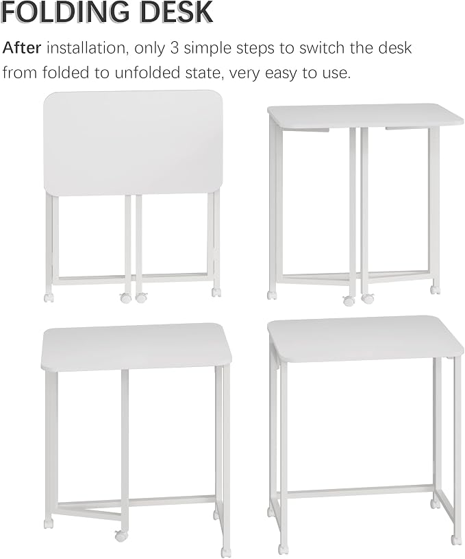 4NM 23.6" Mobile Small Rolling Computer Desk, Folding Laptop Cart Table with Wheels, Portable Office Desk for Small Space Couch Bed - All White - Image 6
