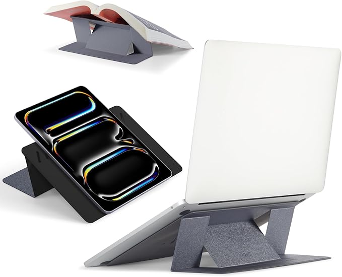 MOFT Invisible Laptop Stand for Desk, Stick-Free Tablet and Computer Stand with Dual-Angle, Foldable&Portable Laptop Riser Holder, Fits 13"+ Tablets & 15"+ Laptops, Space Gray (Non-Adhesive Version) by MOFT