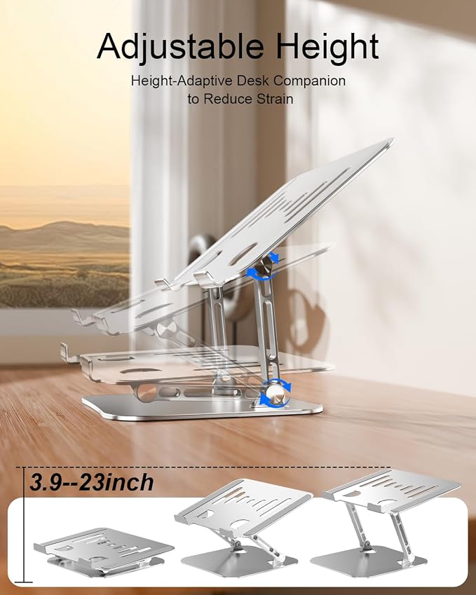 Laptop Stand for Desk, Metal Computer Stand Laptop Riser Holder | Adjustable Desktop Stand, Foldable Laptop Riser, Height for MacBook PC Computer Notebook Office Desk Accessories 10-17 Inch - Image 3