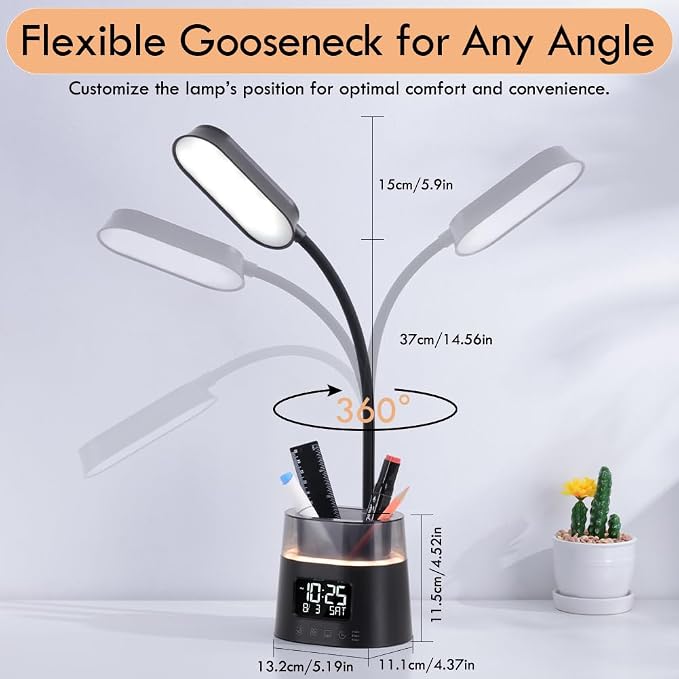 WILIT LED Desk Lamp, Dimmable Study Lamp for Home Office Accessories, Black | Table Lamp with Pen Holder & Clock, USB Charging Port, RGB Night Light, Bedroom & College Dorm Room Essentials for Boys Girls - Image 7