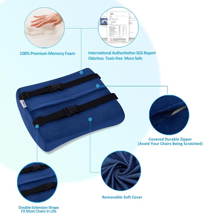 SAIREIDER Chair Cushion and Lumbar Support Pillow for Office Chair, Car Seat Cushions Back Support Pillows, Memory Foam Chair Support for Back&Lumbar, Relieve Tailbone Pain and Sciatica (Blue) - Image 4