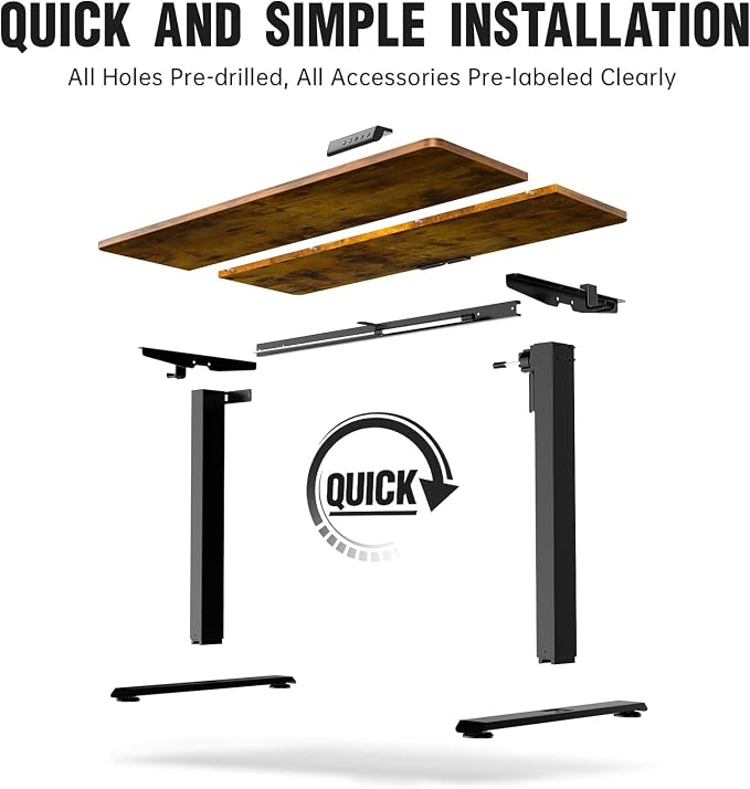 Veken 47.2 Inch Large Electric Standing Desk, Gaming Table, Brown | Height Adjustable Sit Stand Up Computer Tables for Home Office, Study , Writing, Suit students, employees and group work - Image 4