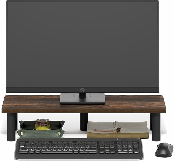 Furinno Turn-N-Tube Monitor Stand Riser, 23.6" Wide Rectangle Monitor Riser, Laptop Stand for Desk, Office Desk Accessories, Desktop Organizers and Accessories, Toolless Assembly, Amber Pine - Image 6
