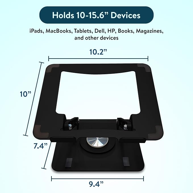 Uncaged Ergonomics Swivel Laptop Stand for Desk, Adjustable Computer iPad Stand for Desk w/ 360 Rotation, Portable Laptop Holder for Home Office Ergonomic Supplies (Black) - Image 3