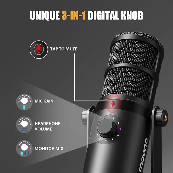 MAONO PD400X Dynamic Microphone, USB/XLR Podcast PC Mic with Software | EQ,Tap-to-Mute, Headphone Jack, Gain Knob & Volume Control, Studio Mic for Broadcast, Recording, Streaming & Gaming - Image 5