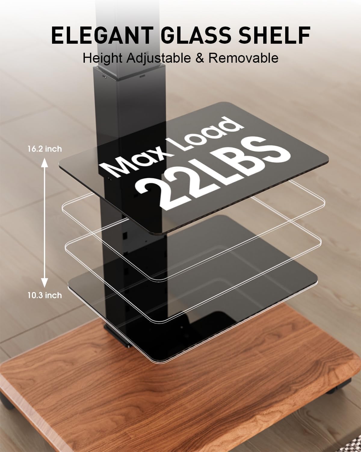 Heavy Duty Rolling TV Stand for 32-75 Inch TVs Holds up to 132 lbs - Image 7