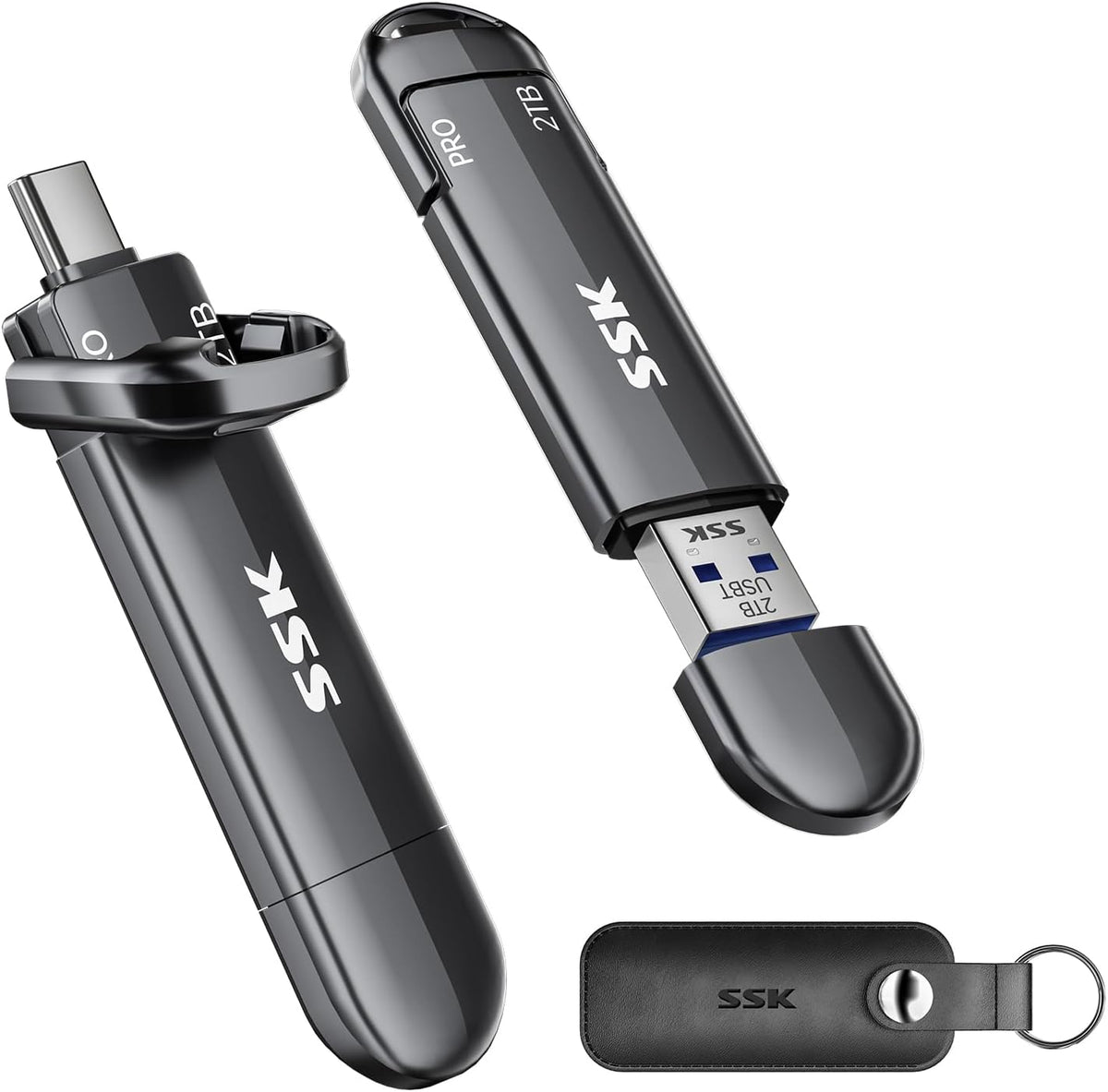 SSK 2TB USB Flash Drive SSD External Thumb Drive Dual USBC+A Up to 1000MB/s by SSK