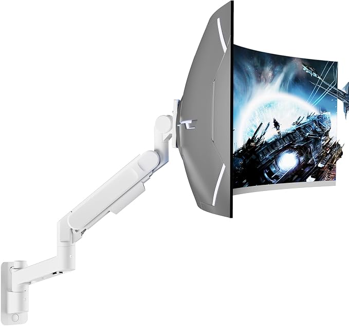 ARES WING Monitor Wall Mount for 24-57 Inch Ultrawide Screen, White | Premium Heavy Duty Gaming Monitor Arm for 60 lbs, Full Motion Gas Spring, Bearing Head for Easy Adjustment, 75/100 VESA Mount by ARESWING