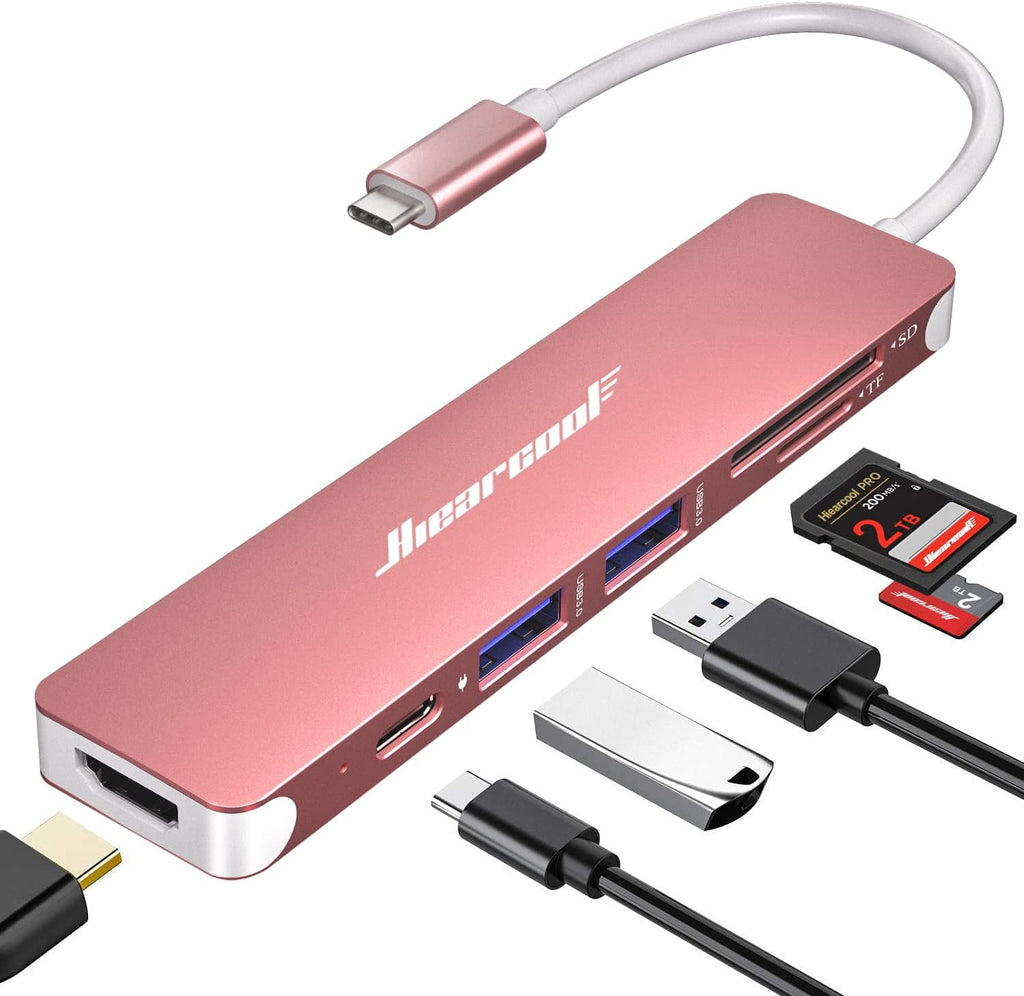 Hiearcool 7-in-1 USB C Hub, USB C Dongle Compatible for MacBook, Rose Gold by Hiearcool