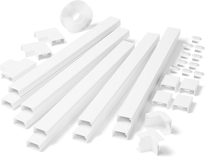 142in Wall Cable Hider Kit, YCLYC Cord Hider Wall Cord Cover for 3-4 Cords, Wire Hiders for TV on Wall, White Wall Cable Management Kit, Paintable Wall Wire Cover 10 x L14.2in W1.18in H0.6in by YCLYC