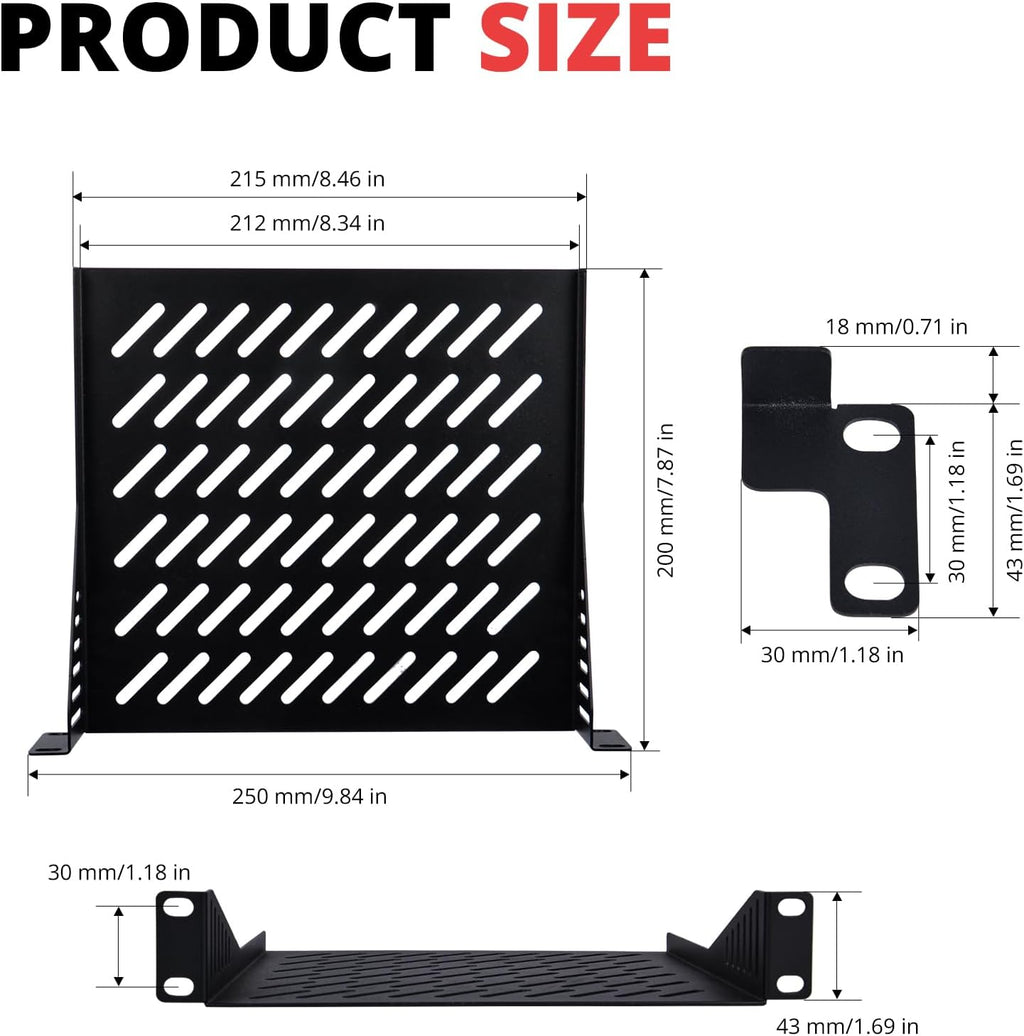 GeeekPi 2PCS 1U Rack Mount Shelf for 10 inch Server Rack, 7.87" Depth Vented Cantilever Tray for Network Rack and DeskPi RackMate T1/T0 Server Cabinet - Image 2