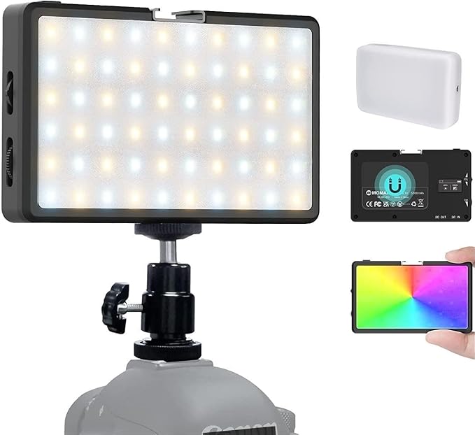 RGB LED Video Light, Moman Camera Light for Photography, Portable 5000mAh Video Recording Lights with Cold Shoe, Mini Light CRI98+Dimmable 2500-9000K Video Lighting, On-Camera-LED-Video-Light by Moman