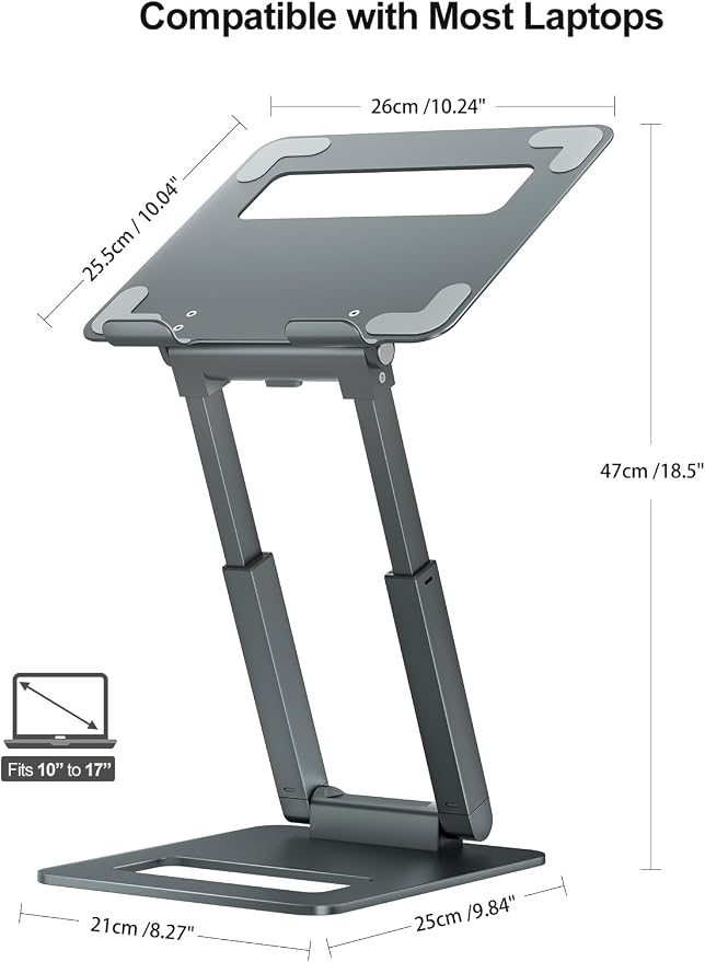 tounee Laptop Stand for Desk Adjustable Height, Telescopic Computer Stand with Pull Out Design Ergonomic Laptop Riser Fits All Laptops 10-17"-Gray - Image 3