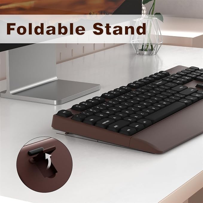 Ergonomic Wireless Keyboard and Mouse Combo with Wrist Rest (Black Coffee) | COVEVA Full Size Keyboard with 12 Dedicated Shortcuts, Smart Auto-Sleep, 2.4GHz Receiver, Natural Typing for PC Laptop - Image 5