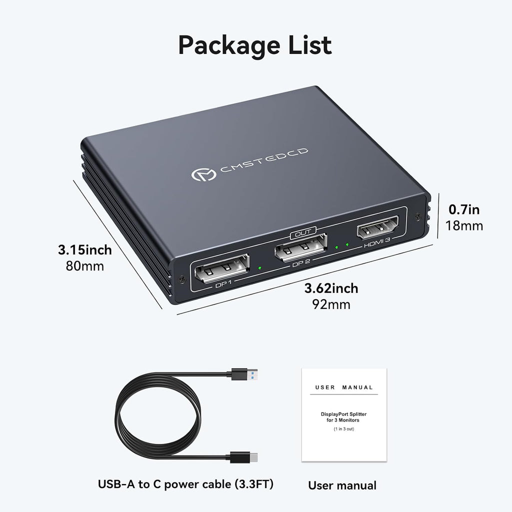 Displayport Splitter 3 Monitors Dual DP with HDMI Adapter 4K60Hz Extended Display 1 in 3 Out Displayport MST Hub for Multiple Monitors Compatible for PC, Graphics Card, Lenovo, HP and More - Image 7