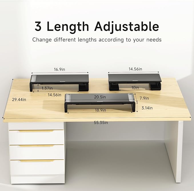 Monitor Stand Riser with Drawer & Phone Holder, Foldable Desk Organizer | Adjustable height laptop riser, built-in pen slot, space saving desktop organizer for home office White - Image 3