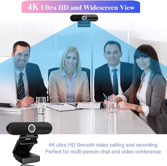 4K Webcam with Microphone, 8MP Laptop PC Desktop Computer Web Camera, USB Webcams for Video Calling Recording Streaming Video Conference, Webcam with Tripod，Privacy Shutter - Image 2