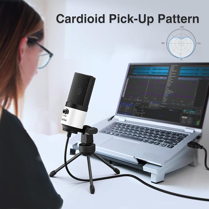 FIFINE K669 White USB Desktop Microphone for Recording, Online Meeting | Podcast Condenser Mic for Computer, Volume Knob, Metal Tripod Stand, Voice-Over, Vocals, Home Studio, YouTube - Image 3