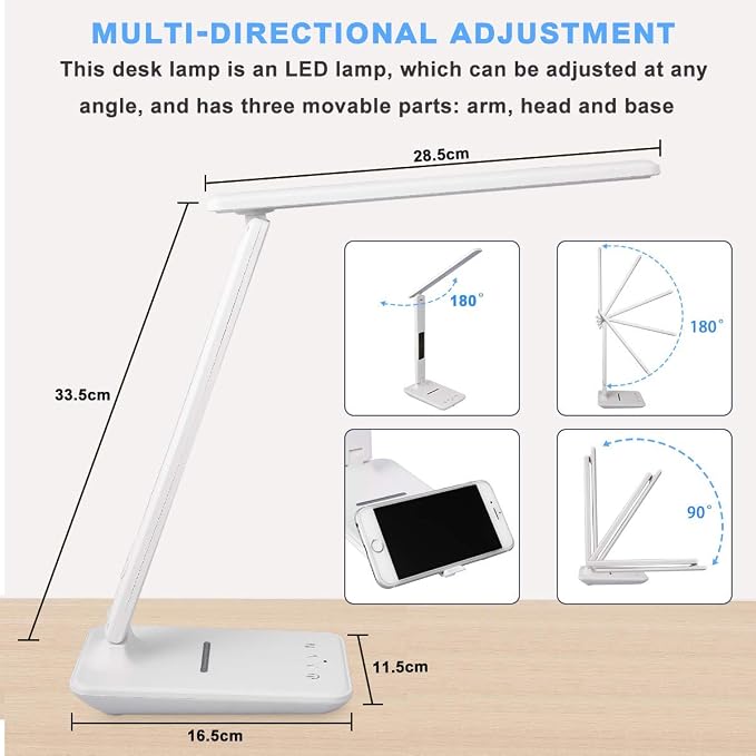 LED Desk Lamp with Wireless Charger, Suitable for Home, Office Dimmable, with USB Charging Port, Built-in Clock, Calendar, Thermometer and Automatic Timing Reading Desk Lamp. - Image 5