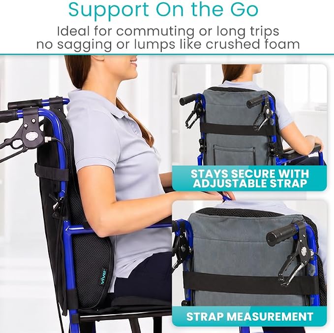 Vive Full Lumbar Cushion - Memory Foam Contour Support for Lower Back Pain | Ergonomic Pressure Relief for Office Chair, Car - Large Mesh Orthopedic Seat Backrest Roll for Improving Posture (Black) - Image 8