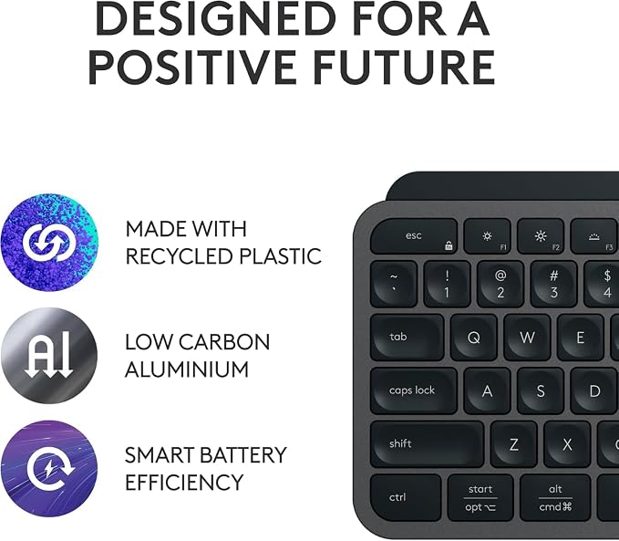 Logitech MX Keys S Wireless Keyboard Low Profile Fluid Precise - Graphite | Fluid precise quiet typing, programmable keys, backlighting, USB C rechargeable, for Windows PC, Linux, Chrome, Mac - Image 8