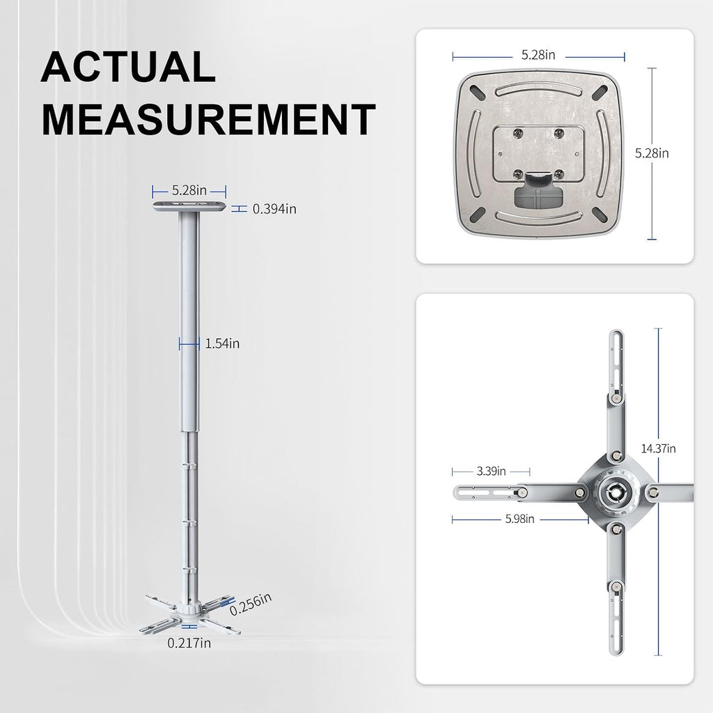 Jomard Projector Ceiling Mount, Heavy Duty Aluminum, Adjustable Height 22"-40.78", 360° Swivel 15° Tilt, Holds 15 Lbs, White - Image 6