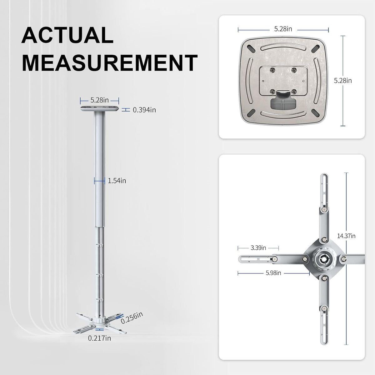 Jomard Projector Ceiling Mount, Heavy Duty Aluminum, Adjustable Height 22"-40.78", 360° Swivel 15° Tilt, Holds 15 Lbs, White - Image 6
