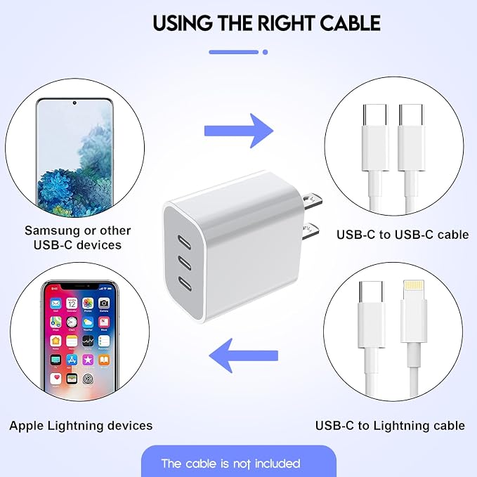 iPhone 16/17 Charger Block,USB C Charger [2 Pack] 35W 3-Port Wall Cube Fast Type C Charging Block PD Power Adapter for iPhone 17/17 Pro Max/16/16Pro/15/15Pro/14 Pro Max/13/12/11, iPad,Galaxy,Pixel 4/3 - Image 4