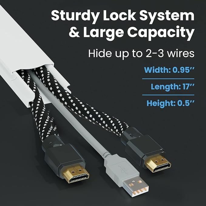 EVEO Cable Hider Wall 306” - Cable Raceway Cord Hider - Wire Covers for Cords on Wall, Cord Cover, Wall Cable Hider, Cable Concealer, Wire Hiders for TV on Wall - 20X (L16 W0.95 H0.5) - Medium | Black - Image 3