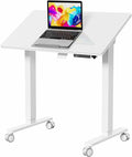 35" Glass Standing Desk, 90° Tilt Height Adjustable Drafting Table | White Foldable Whole-piece Electric Drawing Cart with 4 Lockable Wheels, Small Rolling Laptop Rising Workstation, Whiteboard by LiftSync