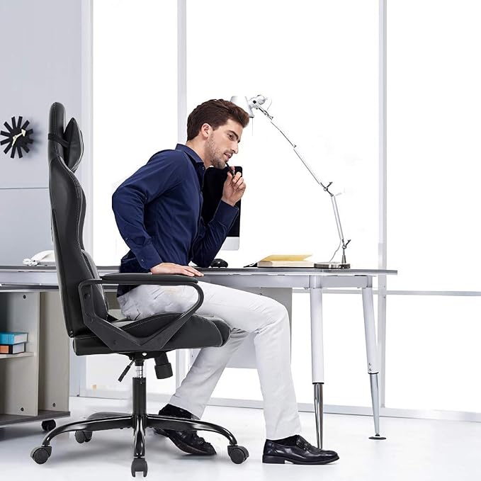 BestOffice Gaming Chair | Blue | Desk Chair with Adjustable Lumbar Support | Headrest Pillow | Ergonomic Racing Style Seat with Recline, Swivel Base & Rolling Wheels | For Gamers, Home, Office - Image 2