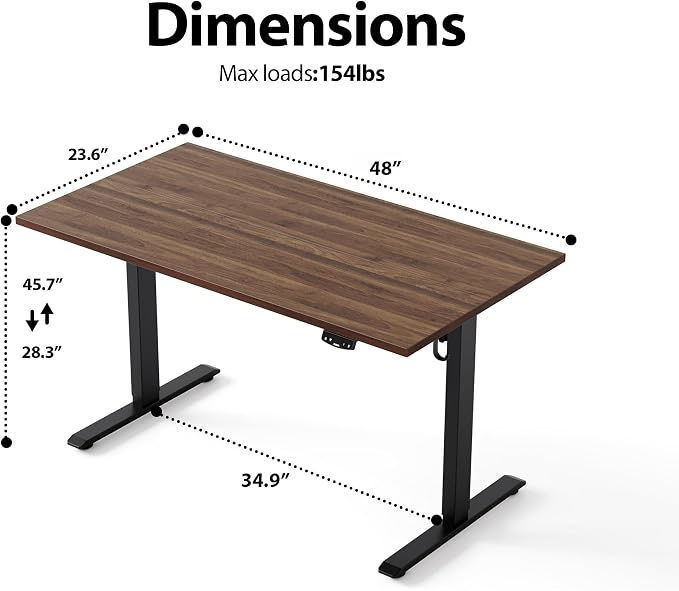 Agilestic Electric Height Adjustable Standing Desk, 48 Inch, Dark Walnut | Smooth Height Adjustment, Memory Presets, Hooks, Stable Steel Frame,154 lbs Capacity, Easy Assembly, Splice Board - Image 3