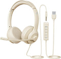 JIAMQISHI USB Headset with Microphone for PC, On-Ear Computer Laptop Headphones with Noise Cancelling Mic in-line Control for Home Office Online Class Zoom (USB+3.5mm, Apricot) by JIAMQISHI