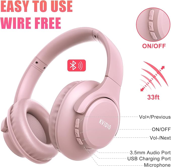 KVIDIO Bluetooth Headphones Wireless Over Ear Headsets 65H Playtime | Deep Bass, HiFi Stereo, Bluetooth 6.0, Microphone, Comfortable Fit, Foldable, Lightweight, Low Latency for Travel Home Office - Image 8