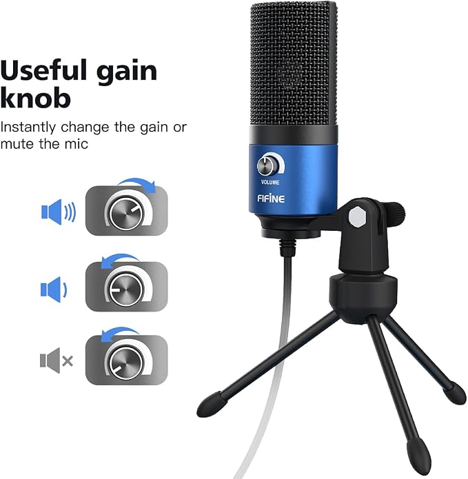 FIFINE K669 Blue USB Computer Microphone for Recording Voice Over | Condenser Mic with Gain Knob, Compatible with Mac&PC, Home Studio, Plug and Play - Image 2