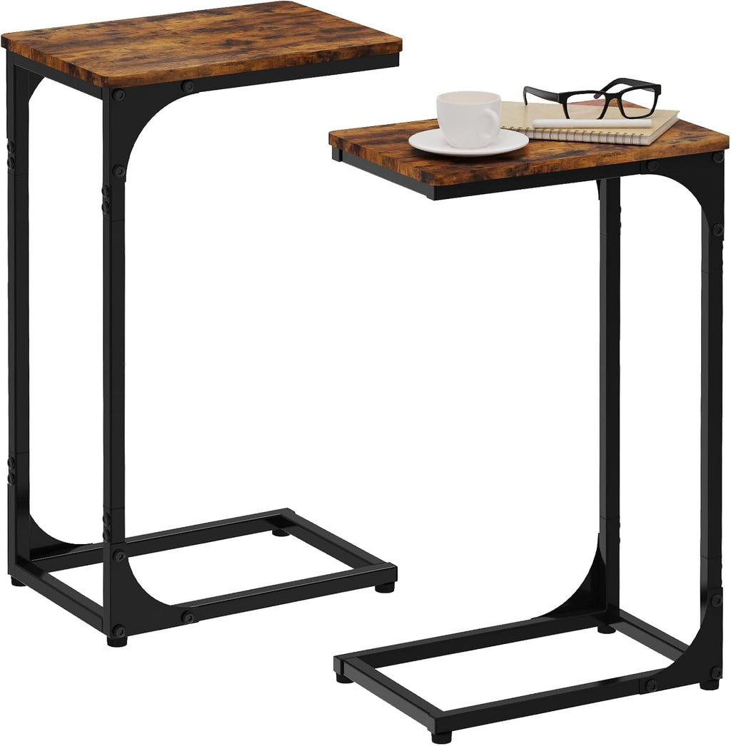C Shaped End Tables Couch Table TV Trays Set of 2, 7" Wide, Rustic Brown by JCMCDO