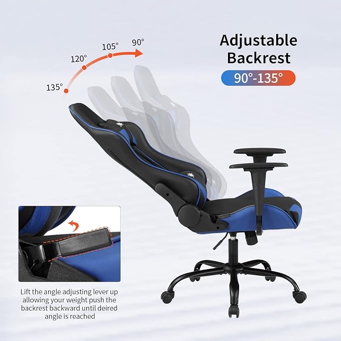 Gaming Chair Office Chair Desk Chair with Lumbar Support Headrest Armrest Task Rolling Swivel Ergonomic E-Sports Adjustable PC Gamer Chair Blue - Image 7