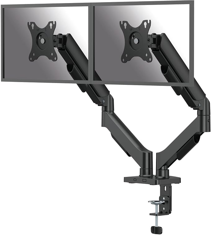 Fellowes Everyday Plus Dual Gas Spring Monitor Arm Holds Two Screens up to 32" Weighing 4.4-19.84 lbs ea, Height Adjusting, Tilt, Swivel, Rotate, VESA 75/100, Clamp or Grommet Mount, Cable Management by FellowesBrands