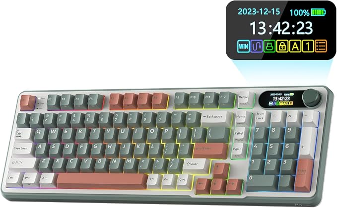 RK ROYAL KLUDGE S98 Wireless Mechanical Keyboard w/Smart Display & Knob | 96% Top Mount RGB Gaming Keyboard BT/2.4G/USB-C, 5-Layer Noise Dampening, Creamy Sound Pre-lubed Switch,Hot Swap, 98 Keys by RKROYALKLUDGE