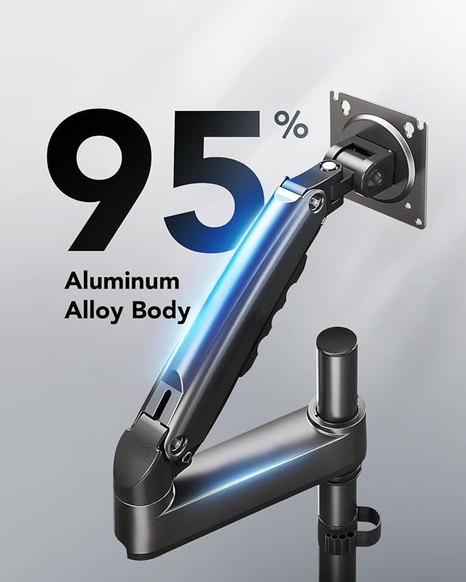 HUANUO Single Monitor Arm, Adjustable Desk Mount for 13-34 inch Screens, Holds 19.8lbs, 22.44 inch Max Height, Full Motion Swivel Gaming Monitor Stand with VESA 75x75mm and 100x100mm Compatibility - Image 5