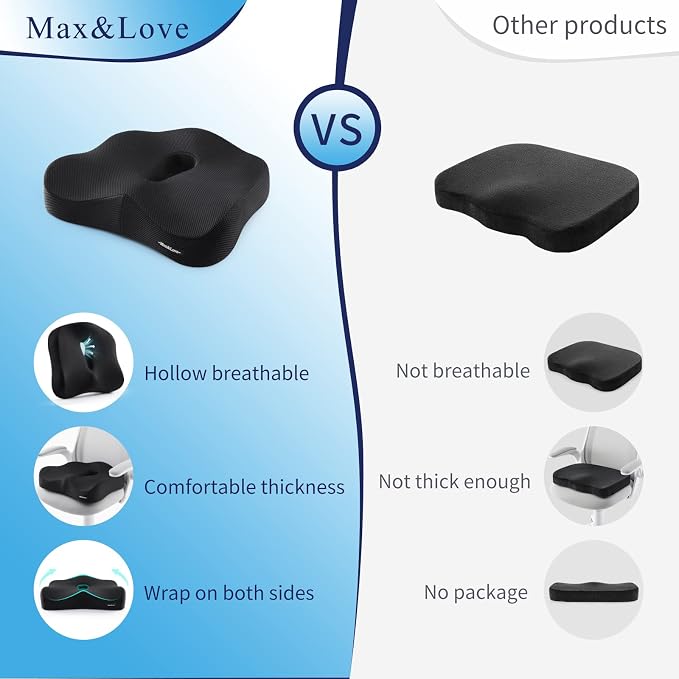 Memory Foam Seat Chair Cushion for Relieves Back Sciatica Pain Tailbone Pain Coccyx Degenerating Disc Orthopedic Osteoarthritis Prostate Cushion Low Back Pain Cushion Hip Shaping (Black mesh) - Image 5