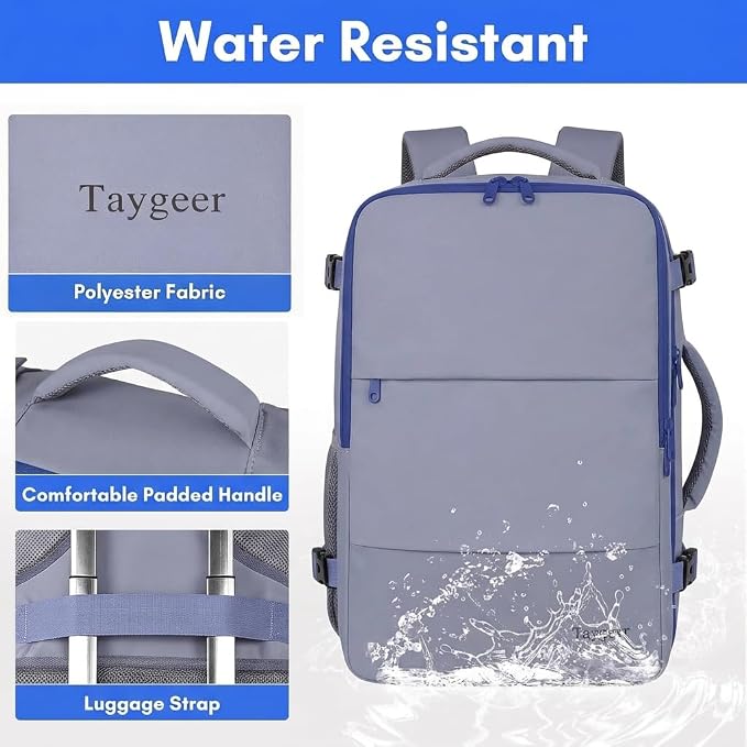 Taygeer Travel Backpack for Women,40L Travel Laptop Mochila Carryon Luggage | College Backpack with Laptop Compartment & Shoe Pouch, Airline Approved Personal Item Bag for Weekender Gym Hiking, Gray Blue - Image 7