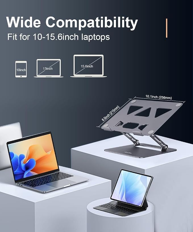 Aoviho Adjustable Laptop Stand for Desk,Portable Laptop Stand Holder and Riser,Foldable Aluminum Notebook Computer Stands for MacBook Air Pro HP Lenovo Dell Samsung Chromebook, 10-15.6 inch, Grey - Image 6