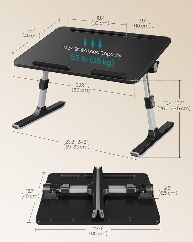 SONGMICS Bed Laptop Desk, Adjustable Laptop Desk for Bed with 8 Heights, Portable Foldable Bed Table, for Bedroom and Living Room, 23.6 x 15.7 x 9.8 Inches, Ink Black ULLD118B101 - Image 5