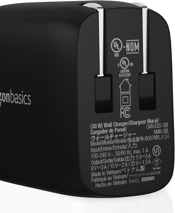 Amazon Basics 30W One-Port Foldable GaN USB-C Wall Charger with Power Delivery PD for Tablets & Phones (iPhone 16/15/14/13/12/11/X, iPad, Samsung, and More), Compact Travel Charger, Non-PPS, Black - Image 2