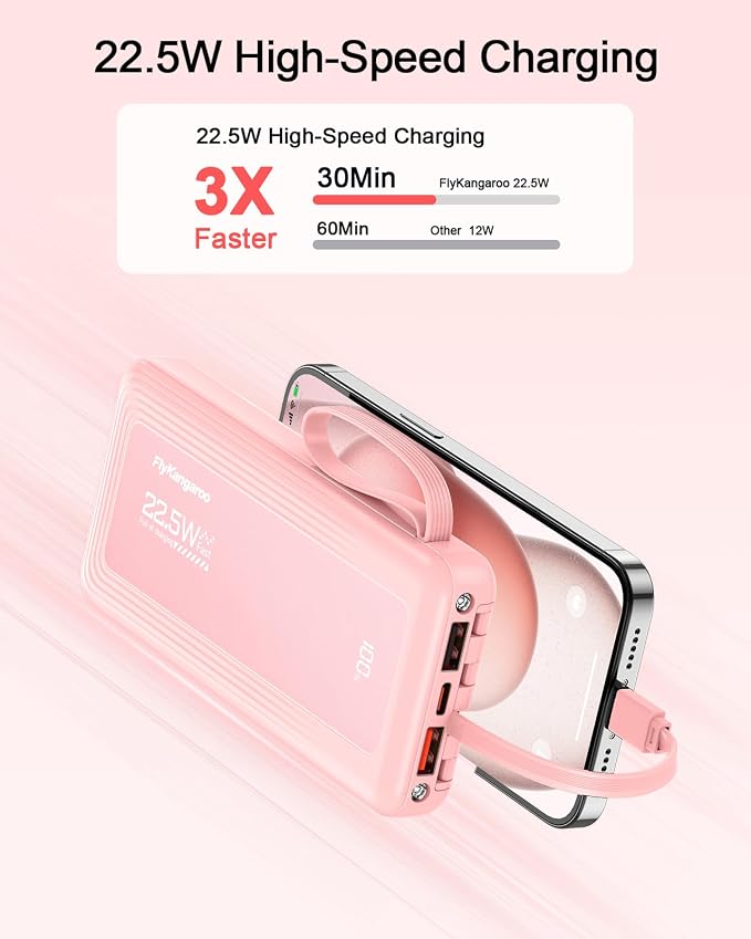 Portable Charger with Built in Cables, Slim 10000mAh Fast Charging 22.5W Power Bank USB C LED Display Battery Pack 6 Outputs & 2 Inputs for iPhone Samsung Pixel LG Moto iPad - Image 2
